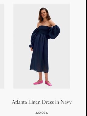 atlanta linen dress with rose detail in blue Alice 19